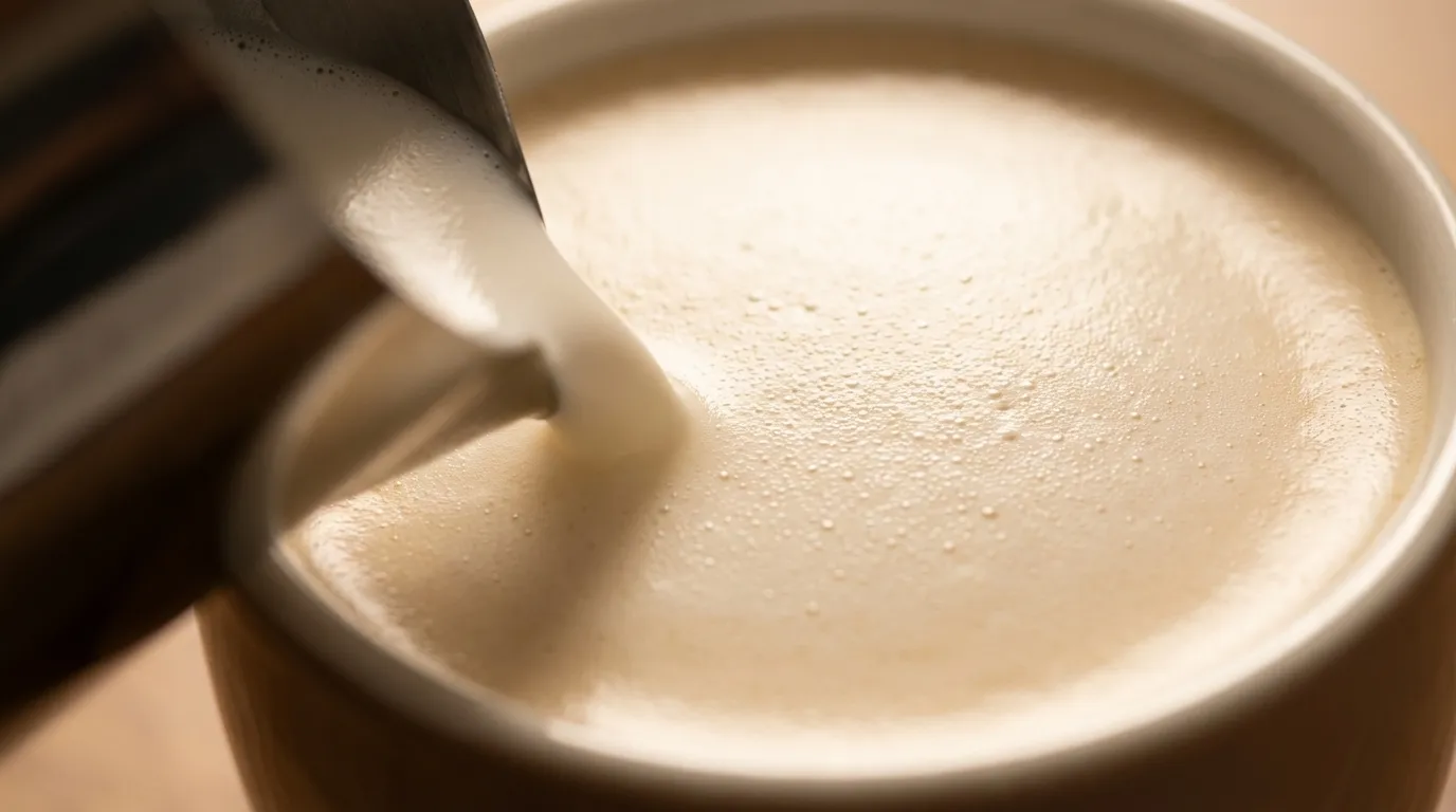 Mikropiana mleczna — gładka, jedwabista tekstura wlewana do filiżanki