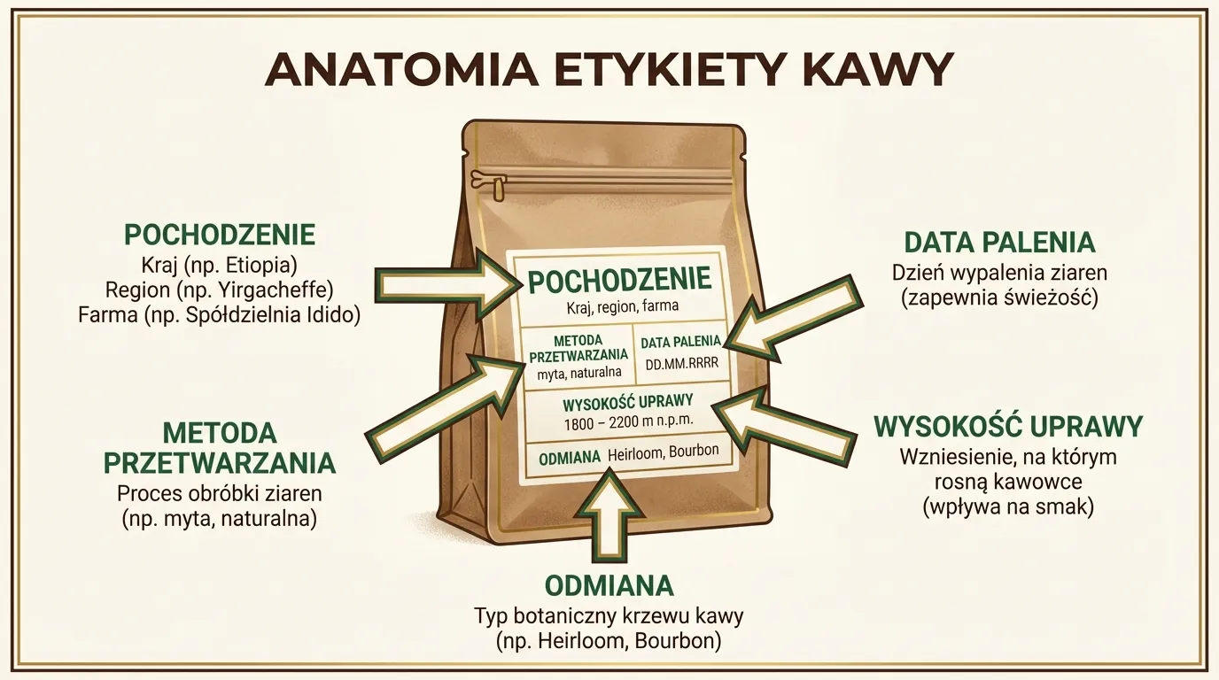 Anatomia etykiety kawy — 6 kluczowych elementów oznaczonych na opakowaniu