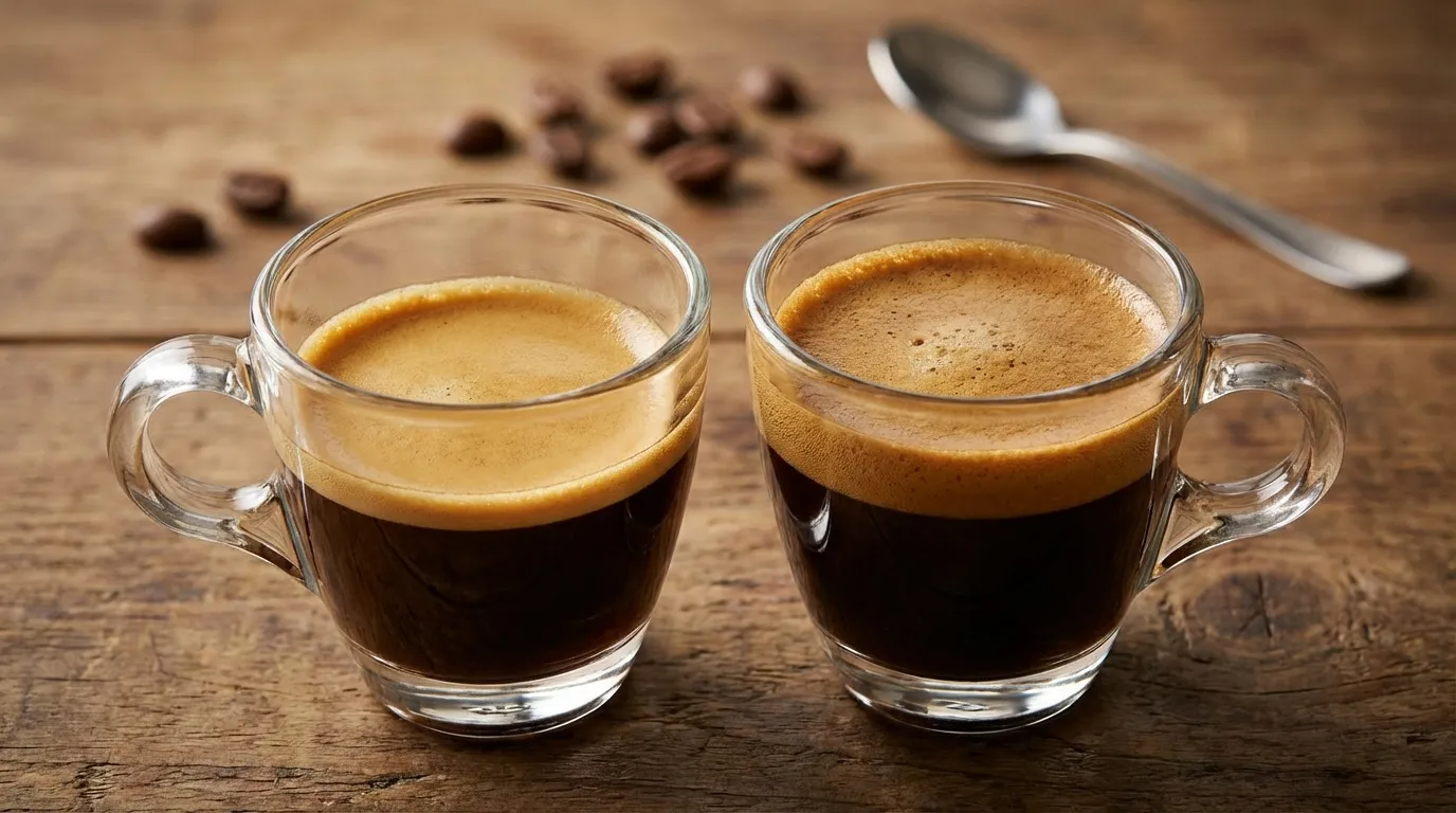 Dwa espresso obok siebie — różnica w grubości cremy między arabicą a robustą