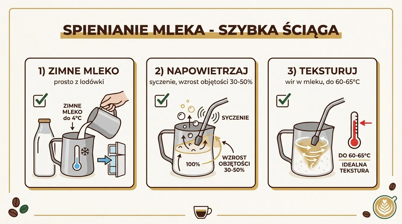 Technika spieniania mleka — 3 kroki